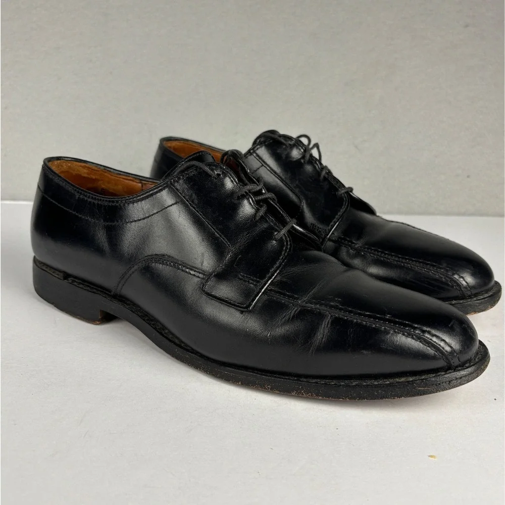Allen Edmonds Sagamore Black Leather Bicycle Toe Blucher Derby Shoes 8 D 7014